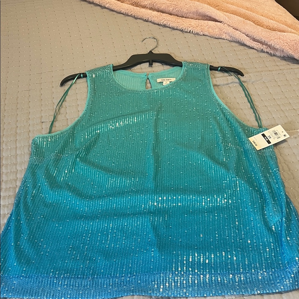 Blue Sequin Sleeveless Top